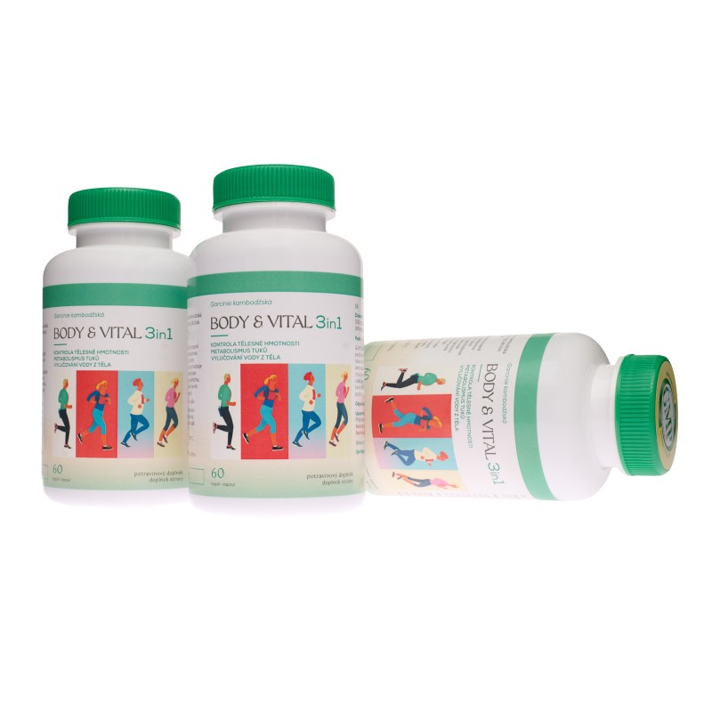 BODY & VITAL 3in1 - Garcinie kambodžská, Zelený čaj & L-carnitine - kontrola tělesné hmotnosti (2 + 1 zdarma)